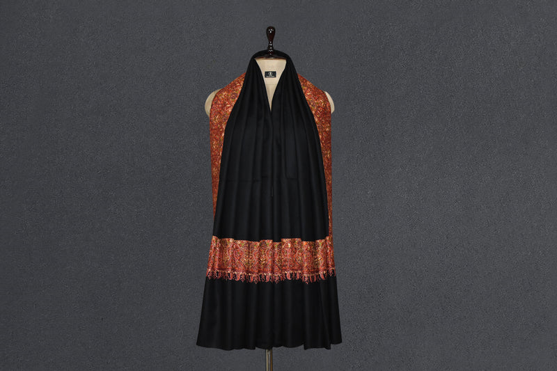 Pashmina hand embroidered black paldar shawl  40x80 inch