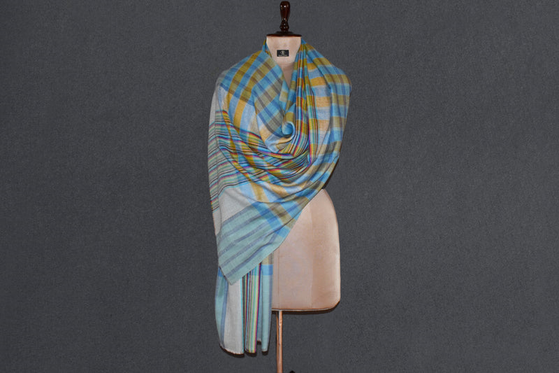 Pashmina check stole handwoven 28x80 inch