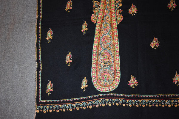 Hand embroidered pashmina black shawl 40X80 inch paisley