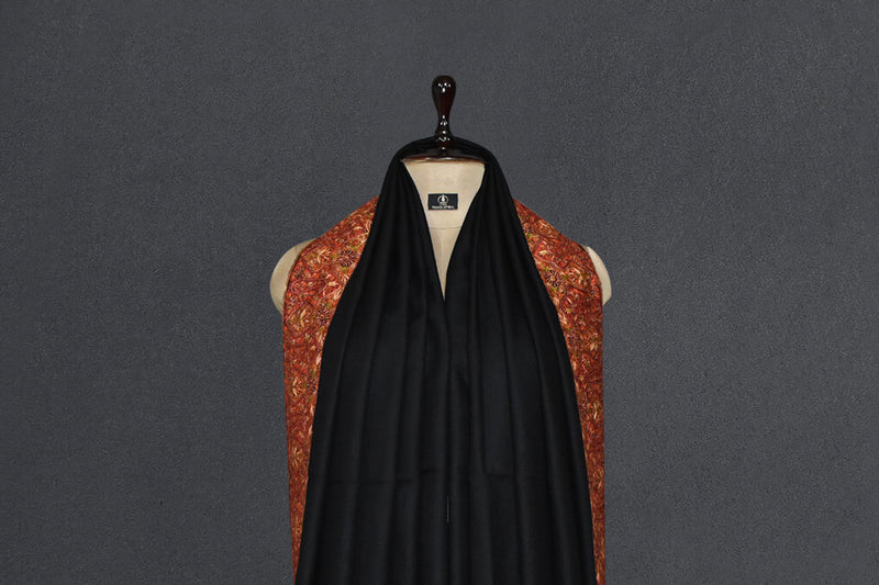 Pashmina hand embroidered black paldar shawl  40x80 inch