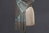 Embroidered fine wool beige stole 28x80 inch