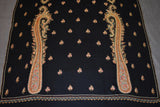 Hand embroidered pashmina black shawl 40X80 inch paisley