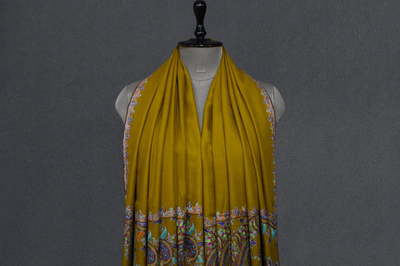 Pashmina hand embroidered mustard shawl  40x80 inch