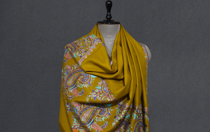 Pashmina hand embroidered mustard shawl  40x80 inch