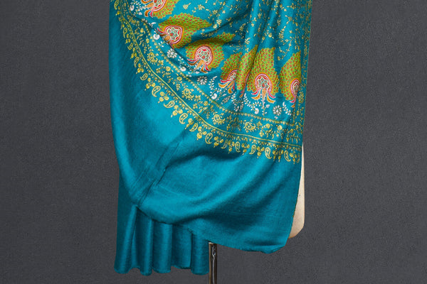 embroidered pashmina green designdar shawl 40X80 inch