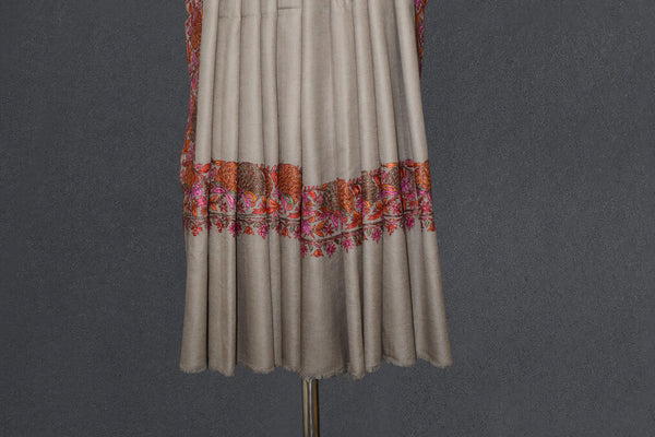 Pashmina hand embroidered beige paldar shawl  40x80 inch