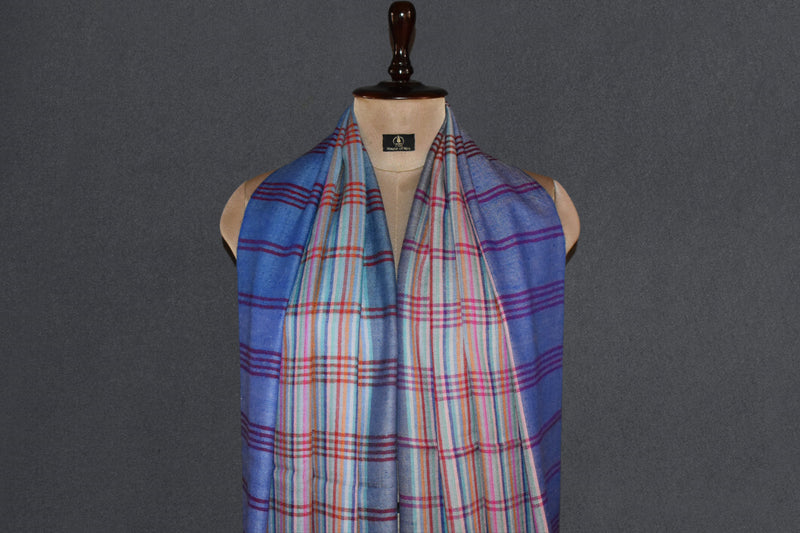 Pashmina check stole handwoven 28x80 inch