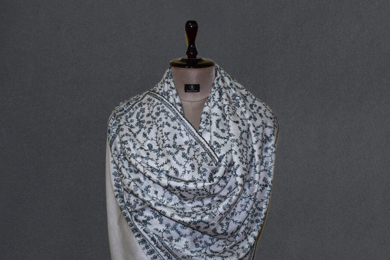 Pashmina stole embroidered jali white 28x80 inch