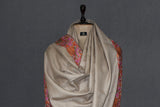 Pashmina hand embroidered beige paldar shawl  40x80 inch
