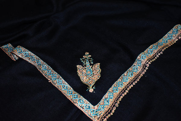 embroidered pashmina black shawl 40X80 inch