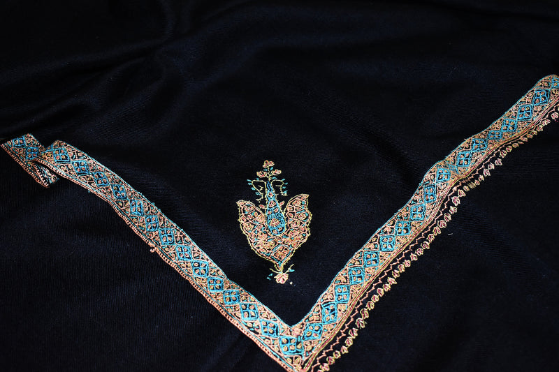embroidered pashmina black shawl 40X80 inch