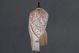 cashmere embroidered fine wool stole white 28x80 inch