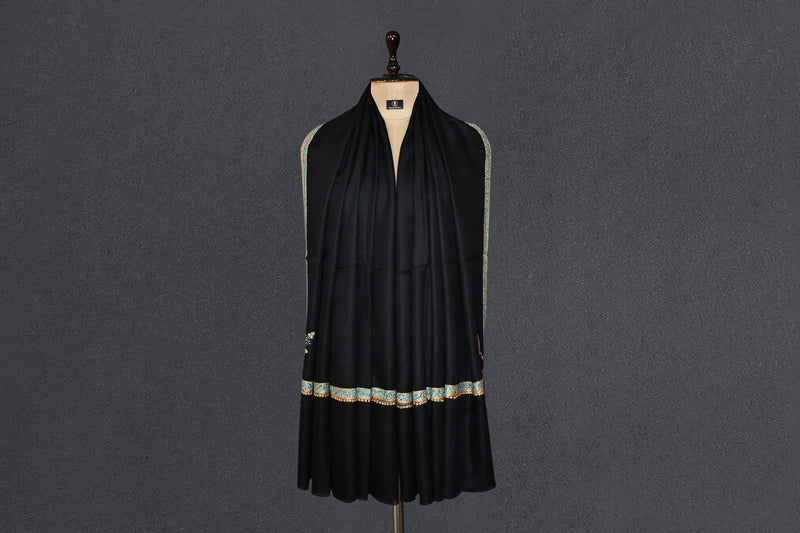 embroidered pashmina black shawl 40X80 inch