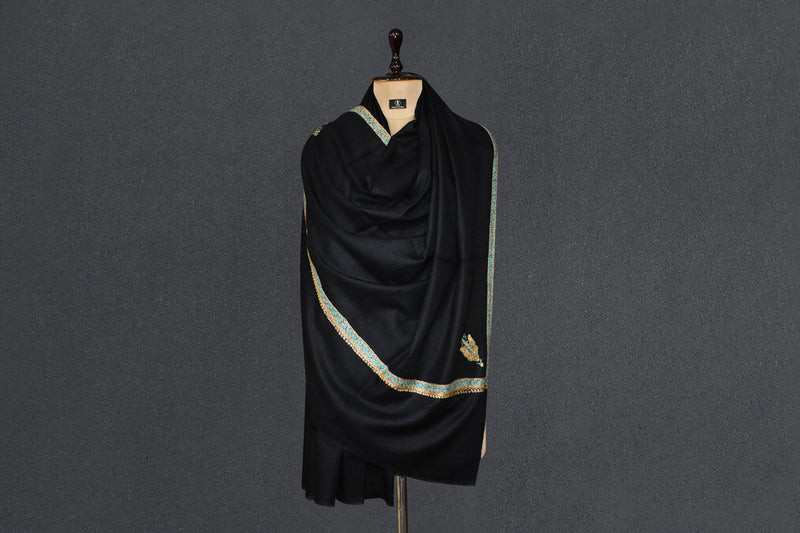 embroidered pashmina black shawl 40X80 inch