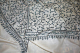 Pashmina stole embroidered jali white 28x80 inch