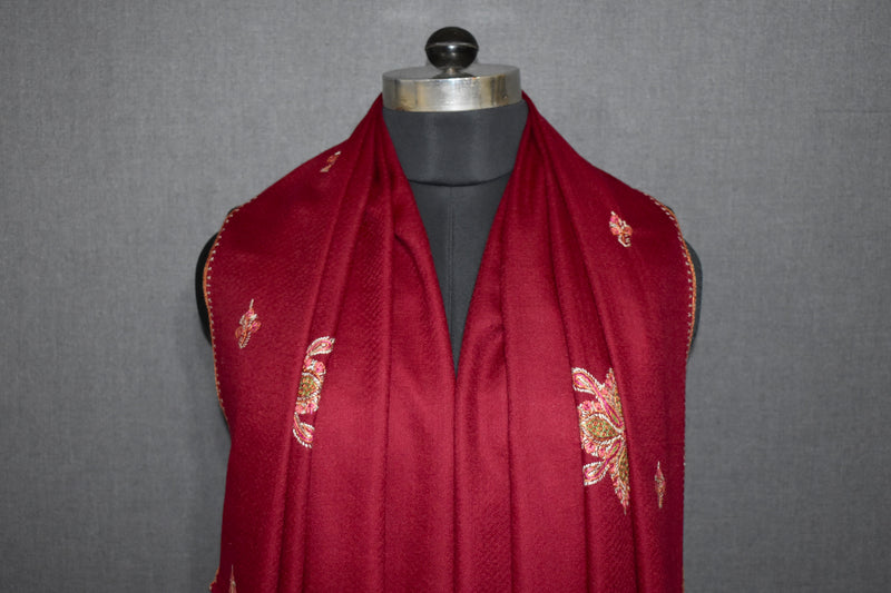 Embroidered fine wool stole botidar 28x80 inch