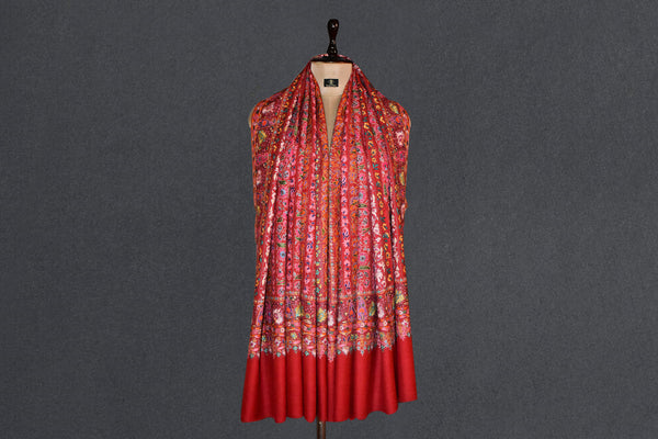 Pashmina handmade hand embroidered red shawl