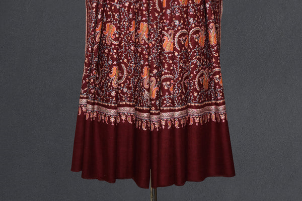 Pashmina Hand maroon embroidered shawl 40"x80"