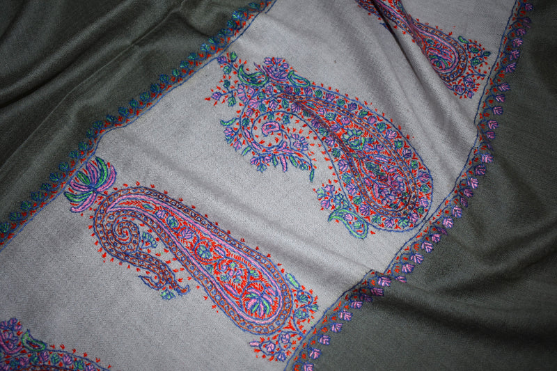 Embroidered fine wool stole designdar 28x80 inch