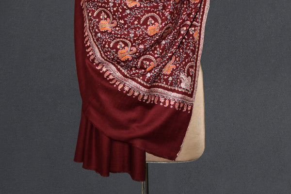 Pashmina Hand maroon embroidered shawl 40"x80"