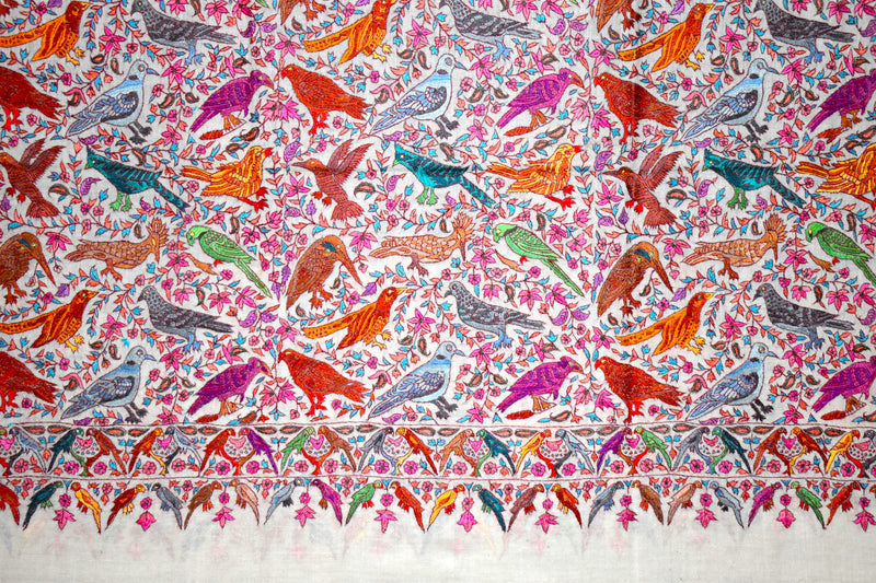 Pashmina Hand embroidered bird jammawar shawl 40"x80"