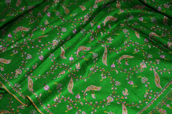 embroidered pashmina green jali shawl 40X80 inch