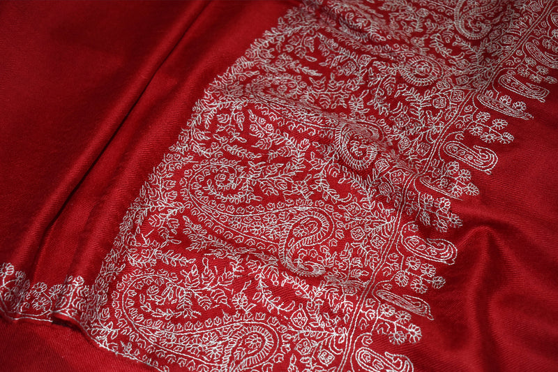 Pashmina Hand maroon embroidered shawl 40"x80"