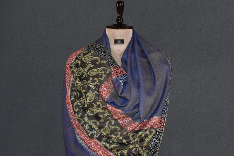 Cashmere embroidered stole 28x80 inch