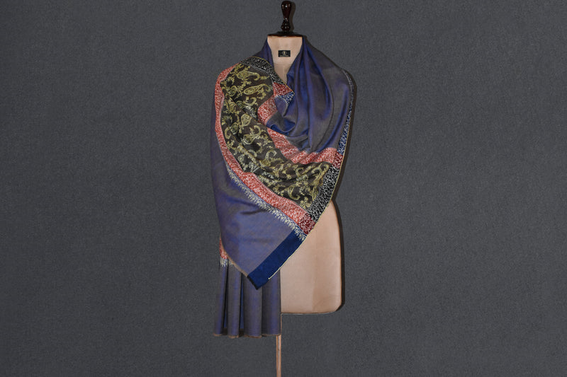 Cashmere embroidered stole 28x80 inch