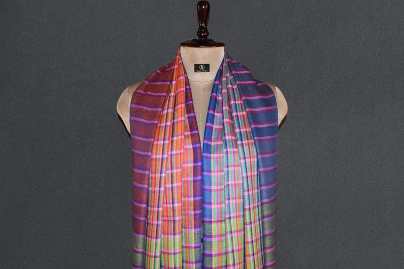 Pashmina check stole handwoven 28x80 inch