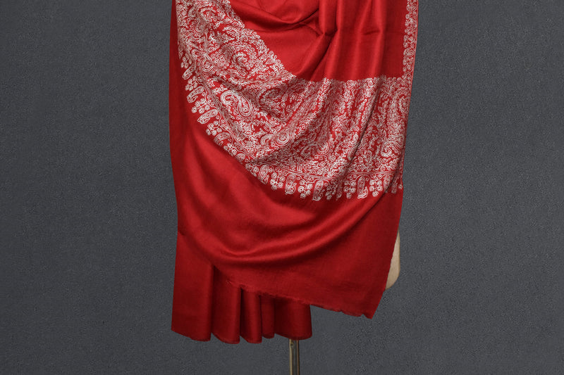 Pashmina Hand maroon embroidered shawl 40"x80"