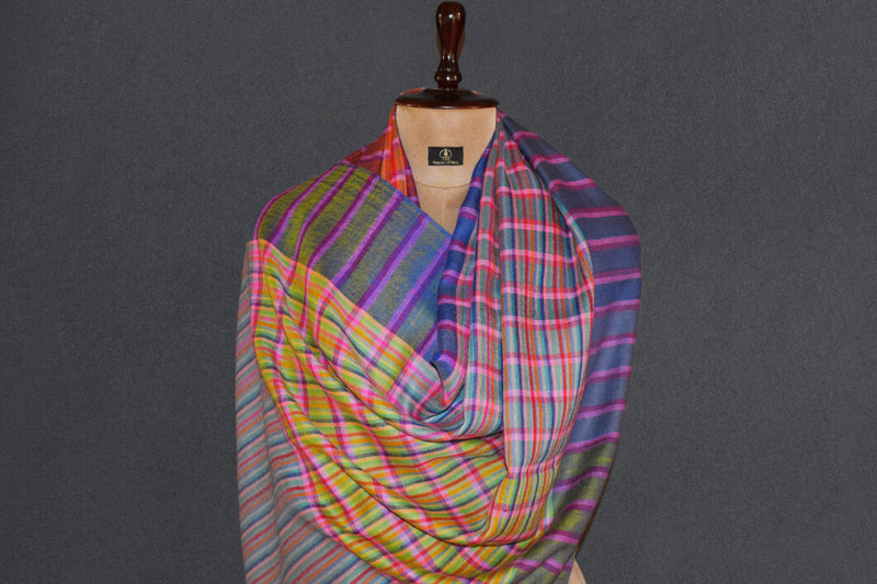 Pashmina check stole handwoven 28x80 inch