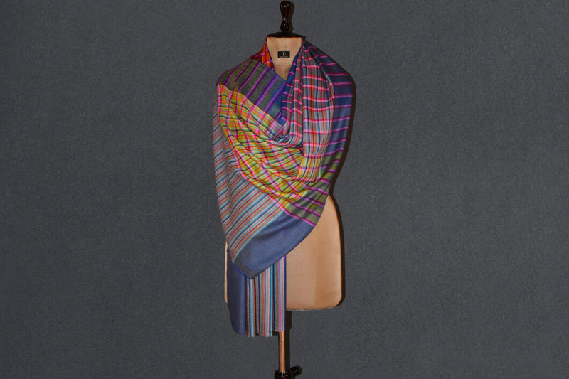 Pashmina check stole handwoven 28x80 inch