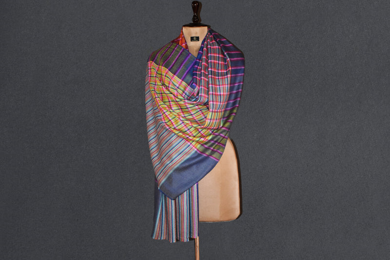 Pashmina check stole handwoven 28x80 inch