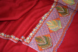 Pashmina Hand embroidered dour red shawl 40"x80"