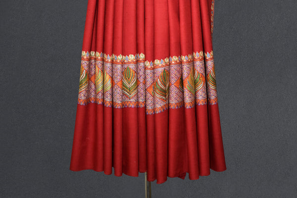 Pashmina Hand embroidered dour red shawl 40"x80"