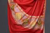 Pashmina Hand embroidered dour red shawl 40"x80"