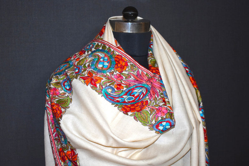Pashmina Hand embroidered border shawl 40"x80"