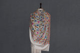Pashmina handmade hand embroidered off white shawl