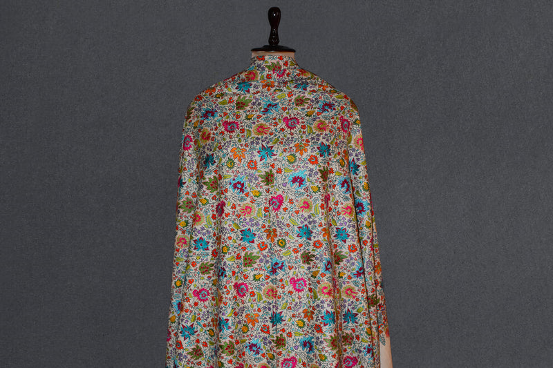 Pashmina handmade hand embroidered off white shawl