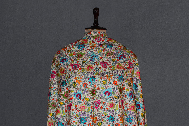 Pashmina handmade hand embroidered off white shawl
