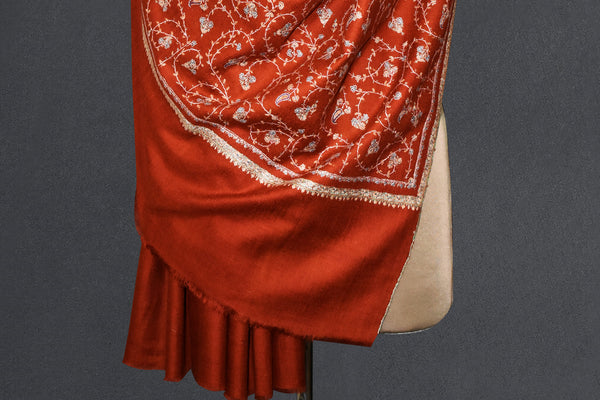 Pashmina Hand embroidered rust jall shawl 40"x80"