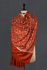 Pashmina Hand embroidered rust jall shawl 40"x80"