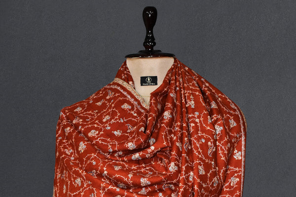 Pashmina Hand embroidered rust jall shawl 40"x80"