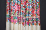 Pashmina Hand embroidered jammawar white shawl 40"x80"