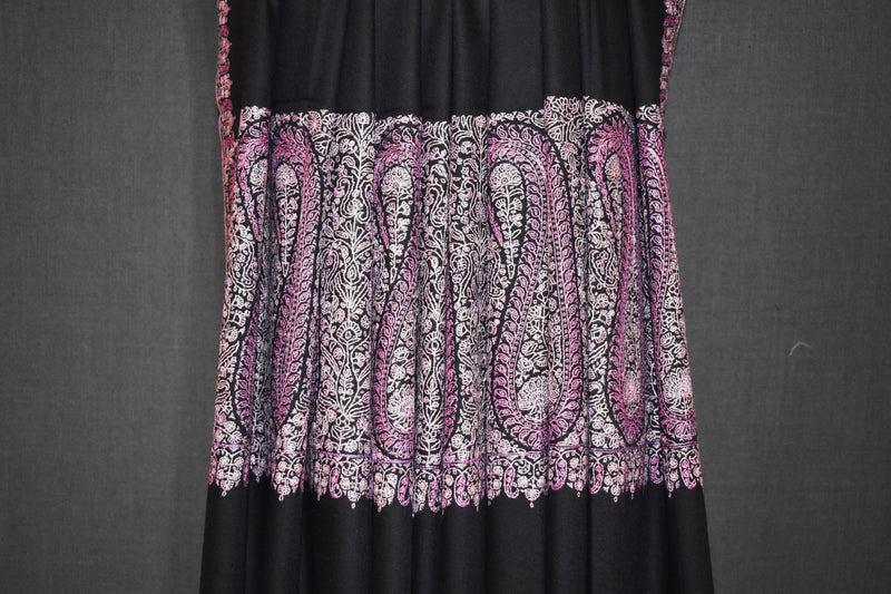 Pashmina Hand embroidered paldar black shawl 40"x80"