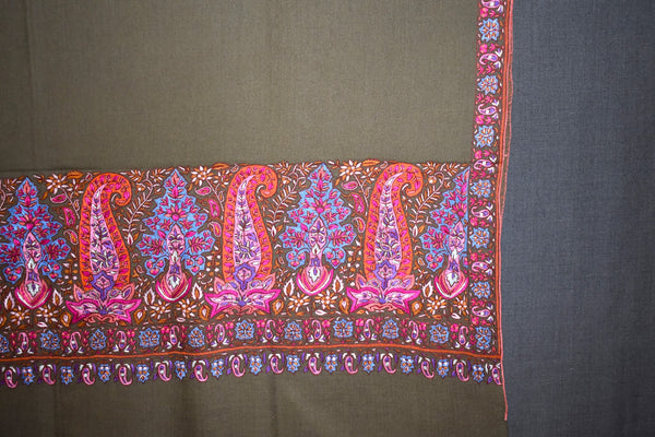 Pashmina Hand embroidered paldar natural shawl 40"x80"