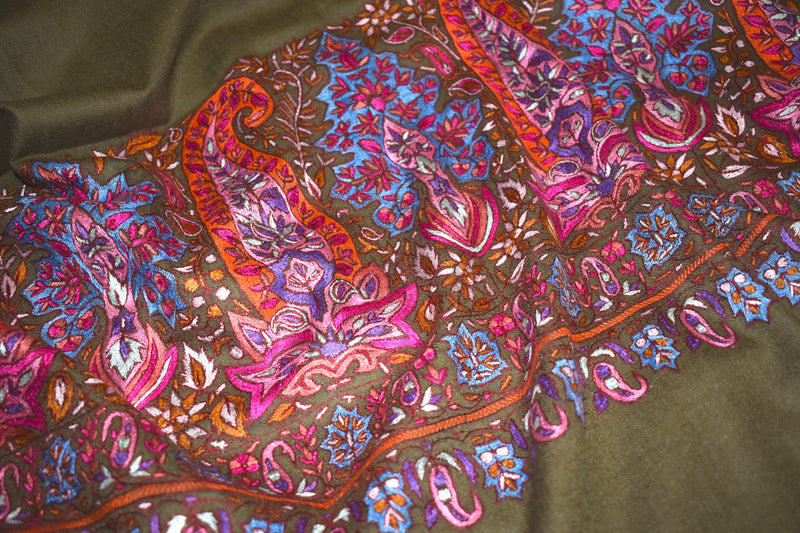 Pashmina Hand embroidered paldar natural shawl 40"x80"