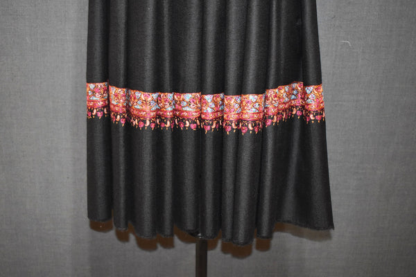 Pashmina Hand embroidered black shawl 40"x80"