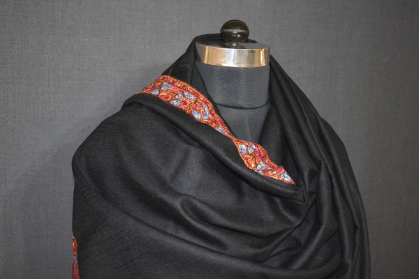 Pashmina Hand embroidered black shawl 40"x80"